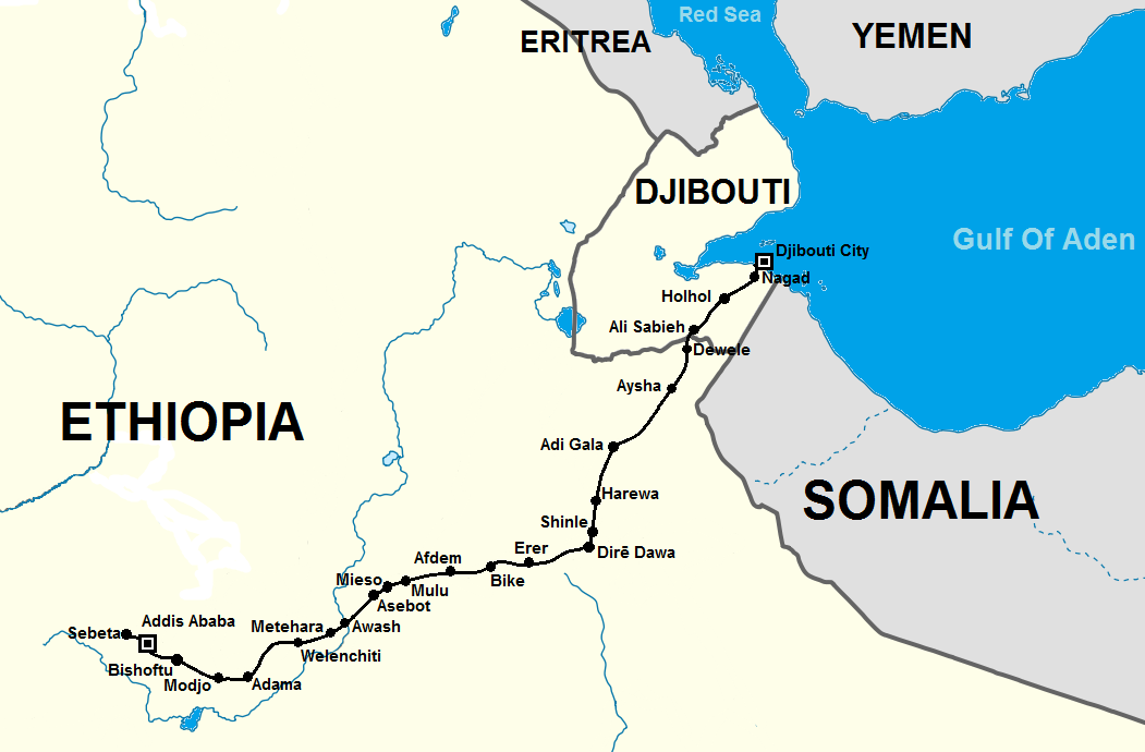 Carte de la ligne de chemin de fer Addis-Abeba – Djibouti Carte de la ligne de chemin de fer Addis-Abeba – Djibouti
