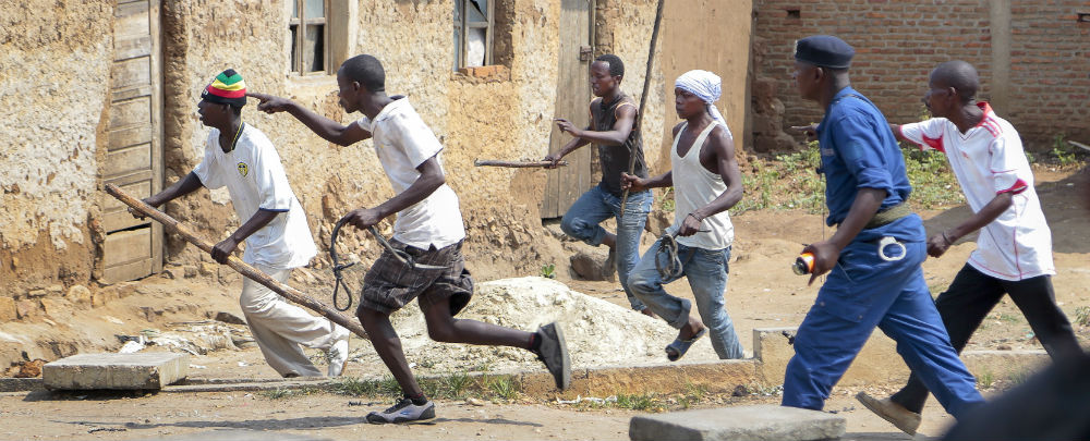 Burundi Imbonerakure chase protesters Burundi Imbonerakure chase protesters
